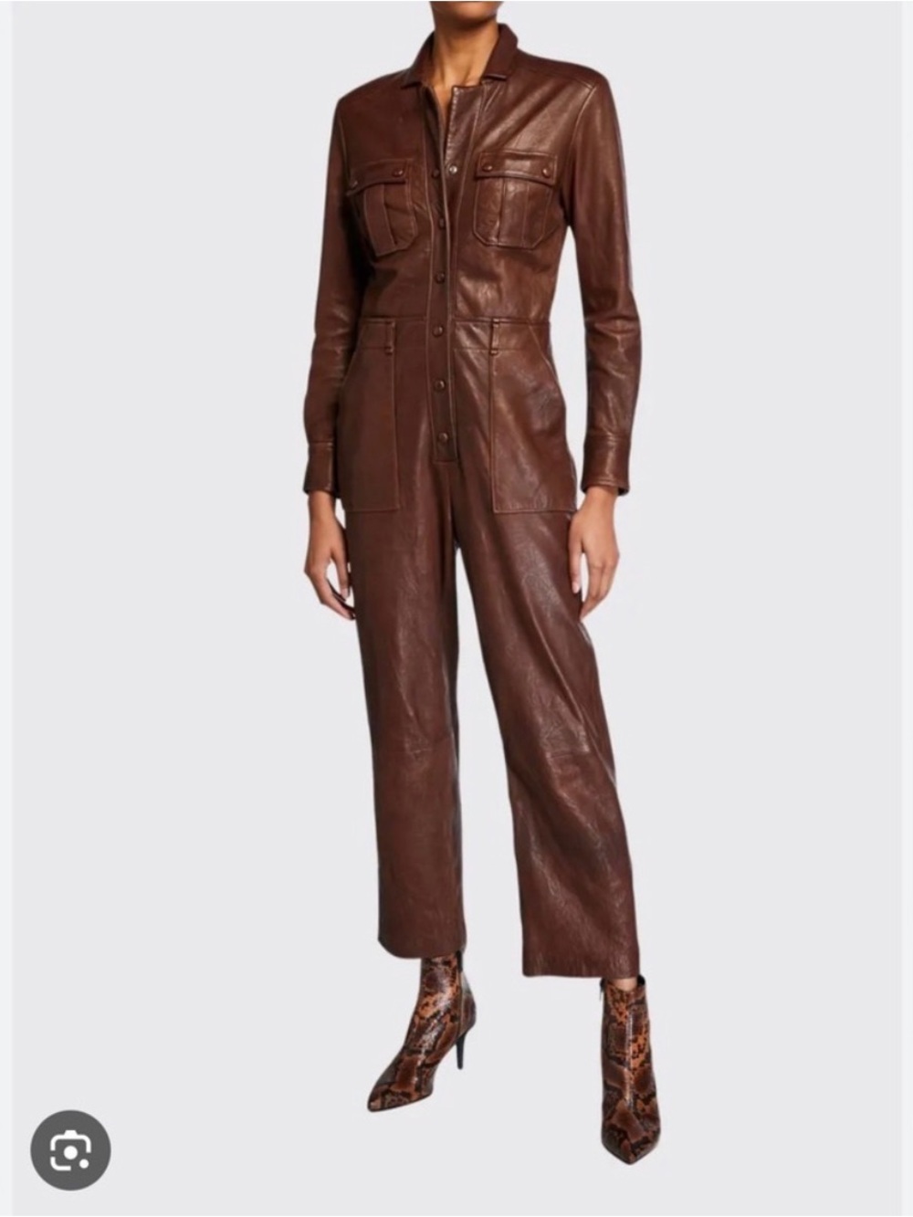 Veronica Beard Chocolate Brown Leather Jumpsuit